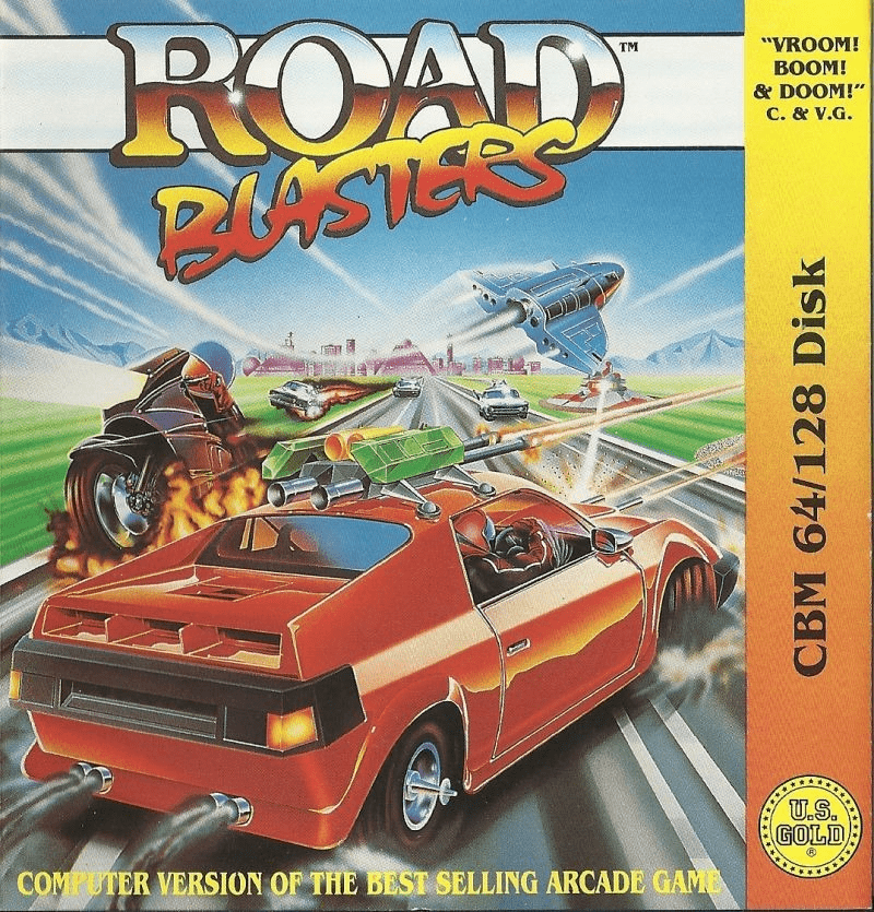 Road Blasters box art for Commodore 64